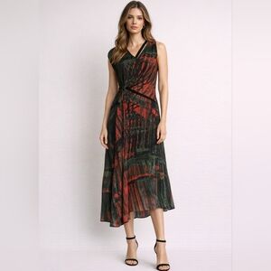 Palmer Harding Elegant Red and Black Artistic Design Women's Dress Ribbon Detail